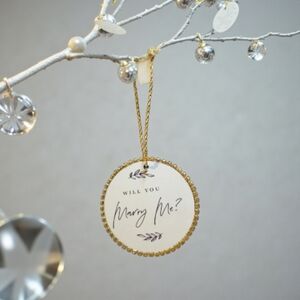 Hand Crafted Gold and White 'Will You Marry Me?' Ornament